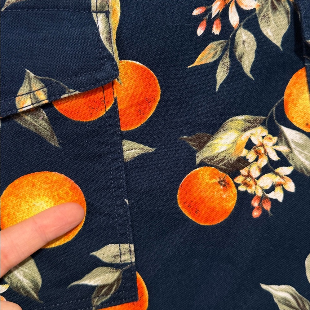 Loft Skirt Womens 12 Navy Blue Oranges Orange Fruit Coastal Beach Resort Casual - Picture 3 of 11